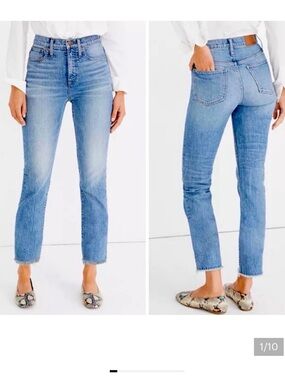 Madewell Perfect Vintage Straight leg raw hem jeans- sz30 w/ embroidered heart